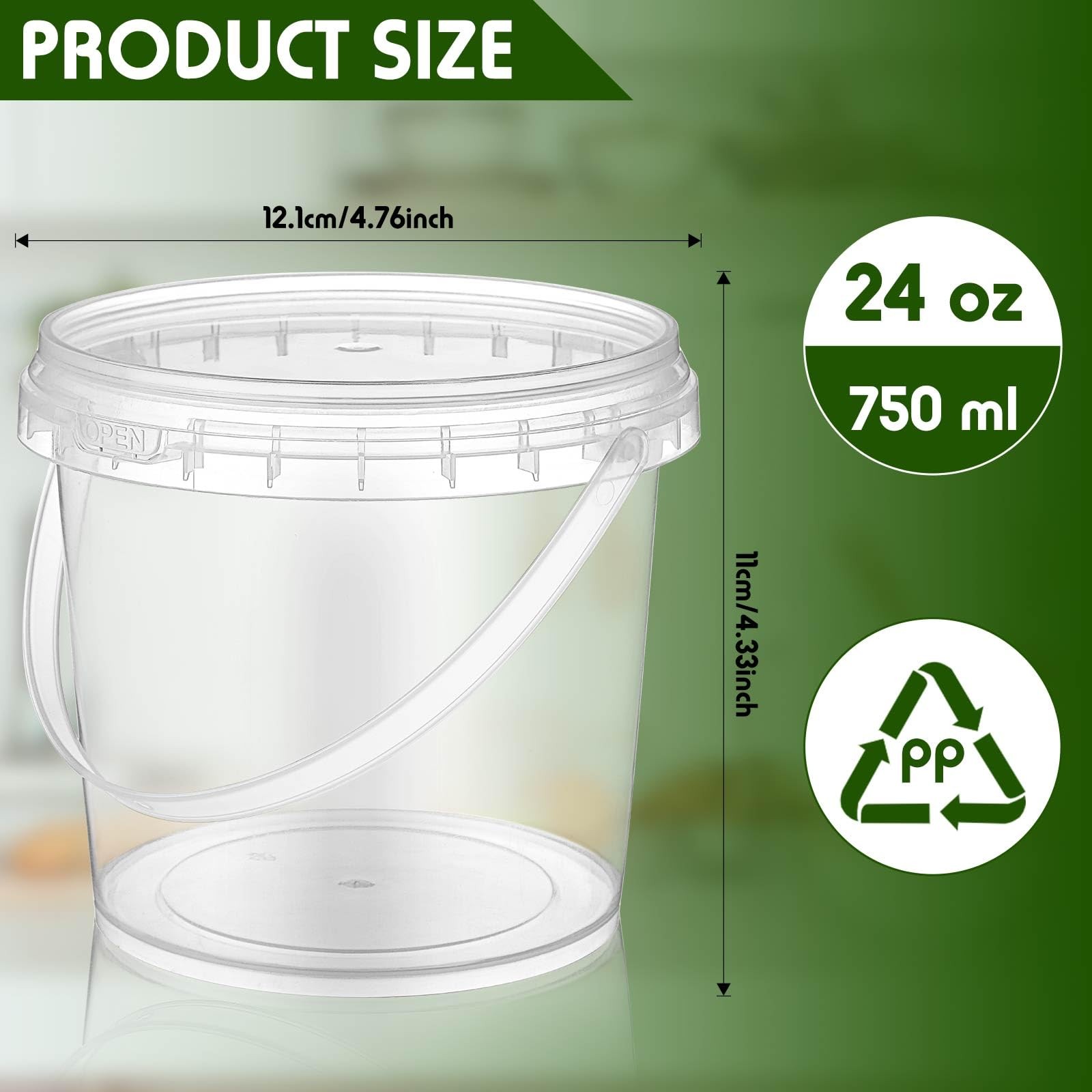 Mifoci 50 Pcs Food Clear Bucket Plastic Gallon Bucket Round Reusable Ice Crea…