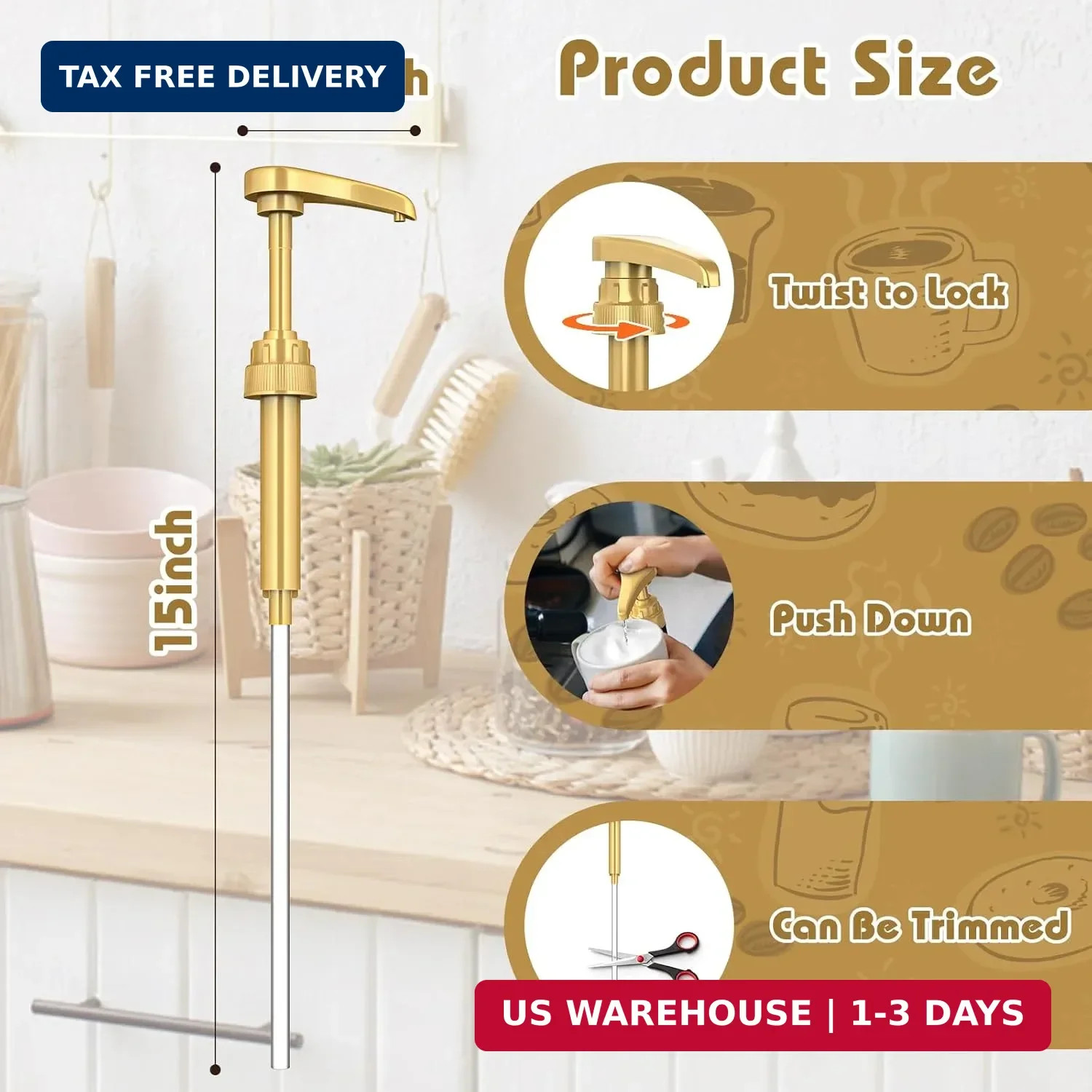 Coffee Syrup Pump Dispenser, 4 Packs of Syrup Pump for 750ml/25.4 oz Syrup Bottl