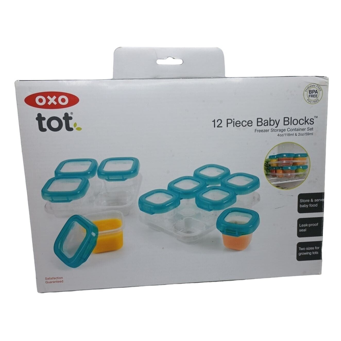 New OXO Tot 12 PC Baby Blocks Set Teal BPA PVC Free Freezer Storage Containers