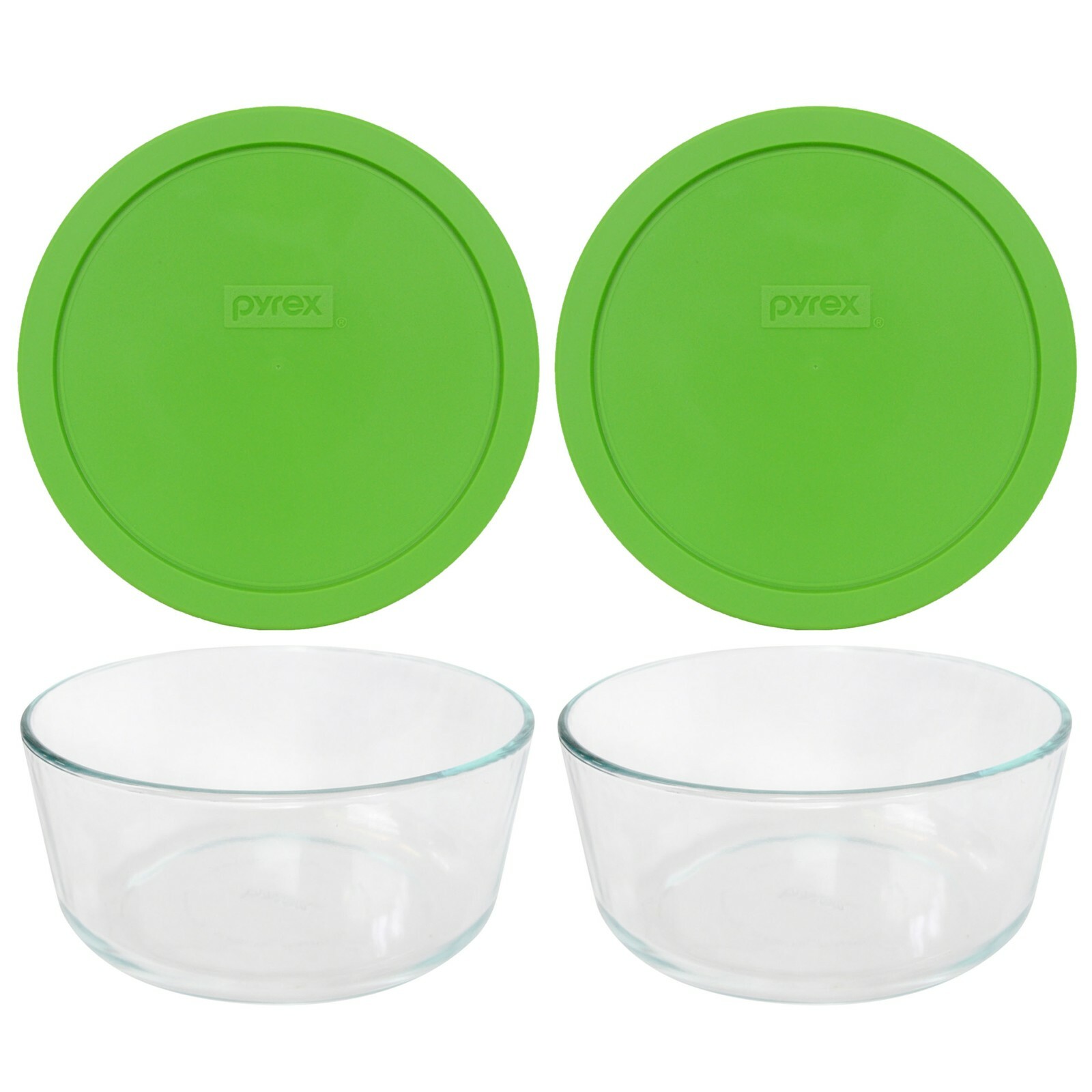 Pyrex 7203 7-Cup Glass Food Storage Bowl w/ 7402-PC Green Lid Cover (2-Pack)