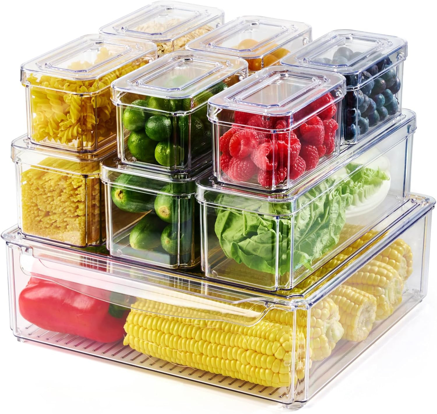 Luckore 10 Pack Clear Fridge Organizer, Stackable Refrigerator Organizer Bins wi