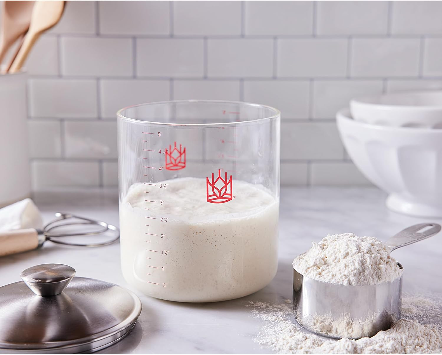 King Arthur Baking Company Glass Sourdough Crock with Lid, 1.5-Quart Capacity