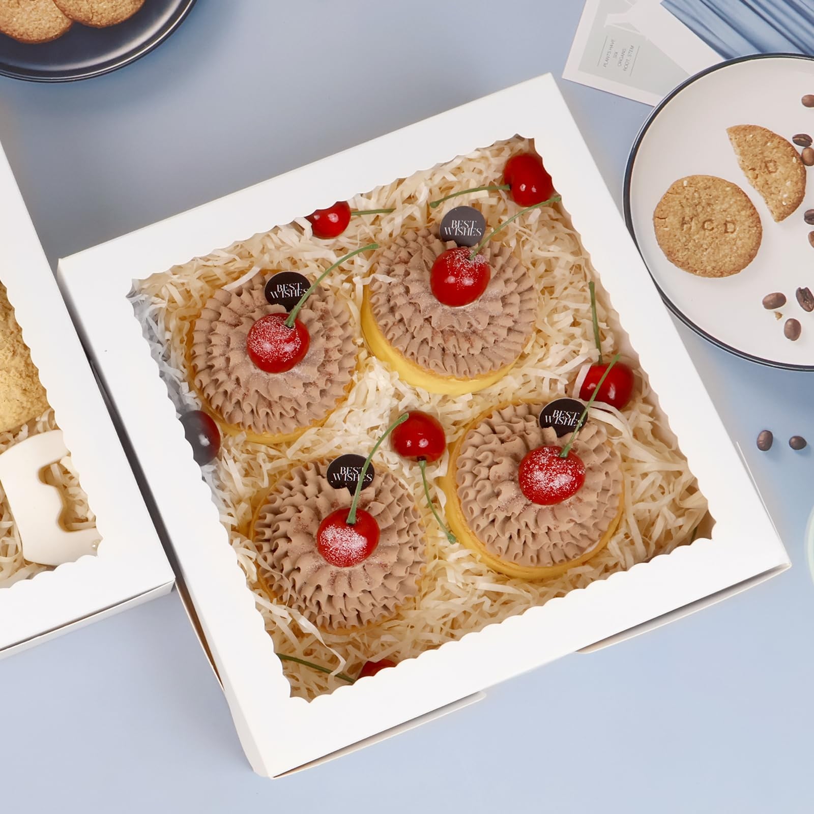 White Pie Boxes 12 PCS 9x9x2.5 Inch Bakery Cake Box With Window For Donuts