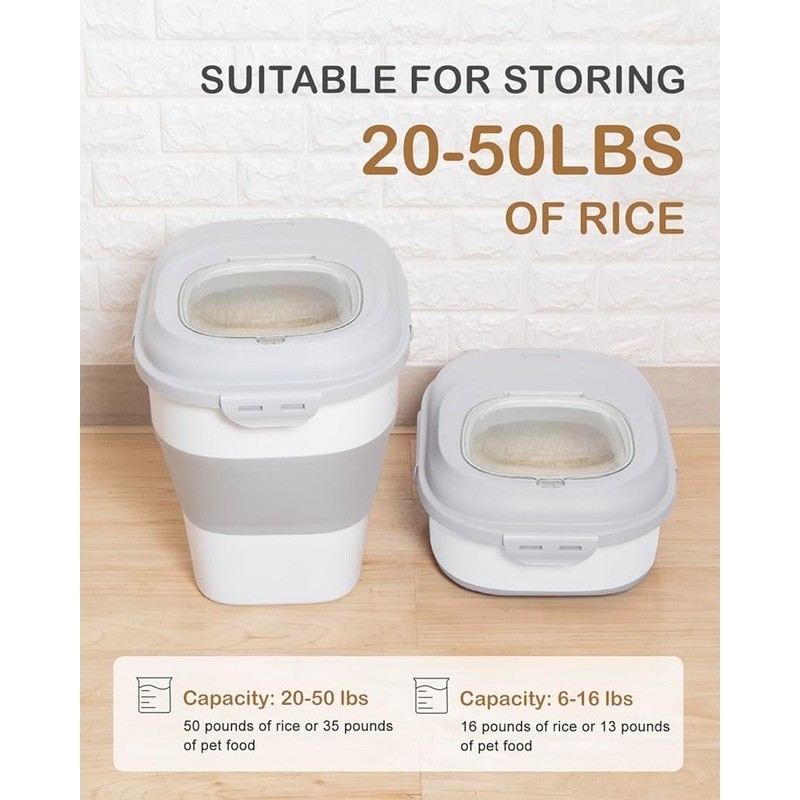 Extra Large Airtight Rice & Pet Food Storage Container W/ Wheels & Accessories