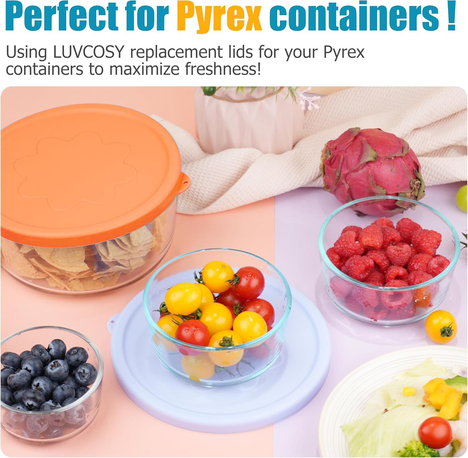 1 Cup 2 Cup 4 Cup 7 Cup round Silicone Replacement Lids for Pyrex 7202-PC, 7200-