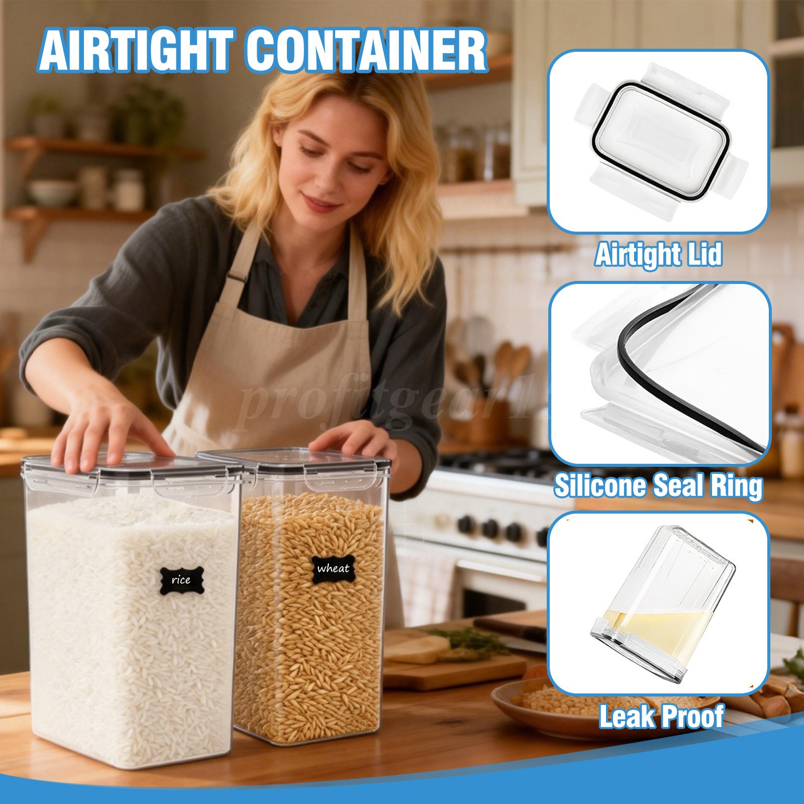 2 Pcs Flour&Grain Storage Containers,9.5L Airtight Food Storage Canisters w/Lids