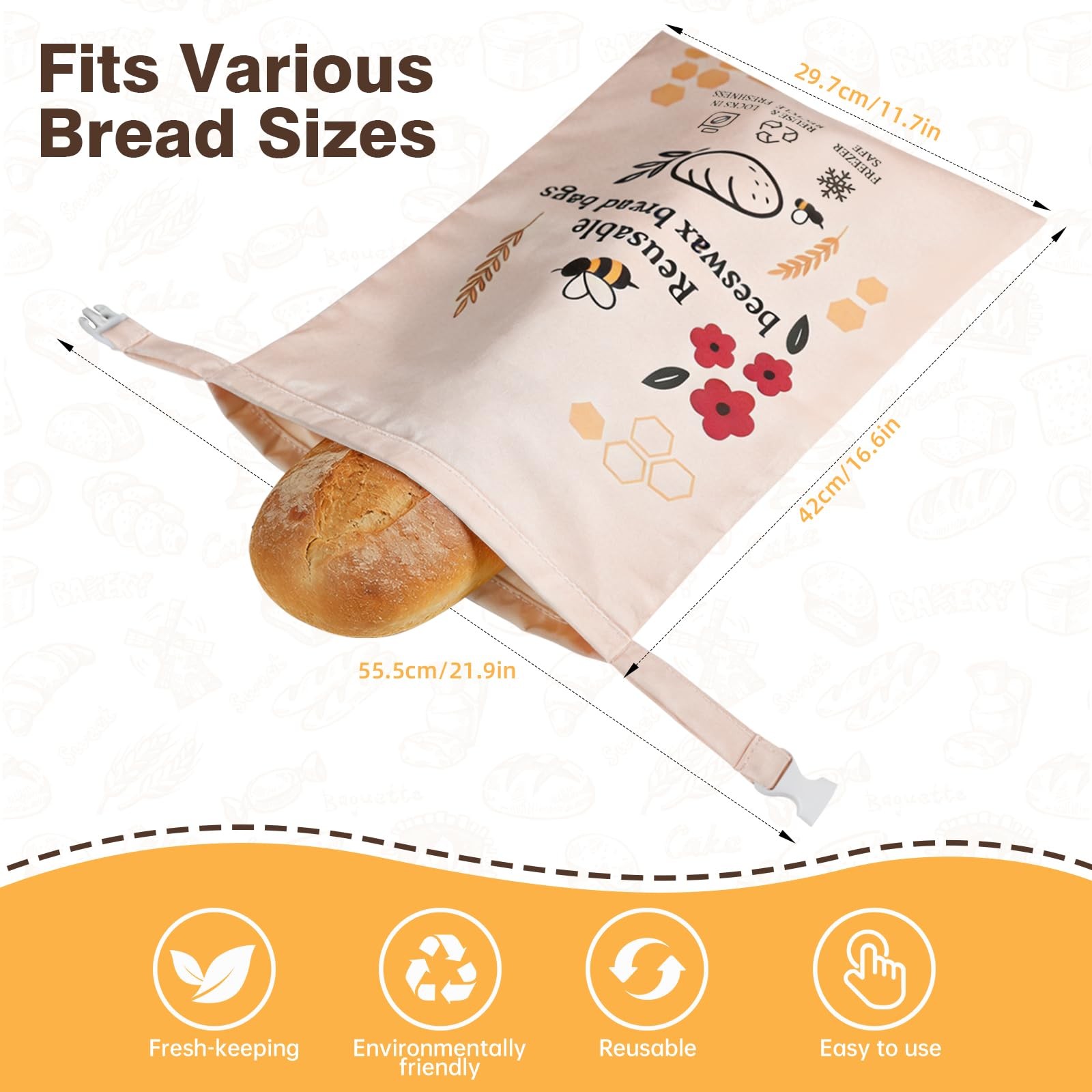 2 Pack Beeswax Bread Bags for Sourdough Homemade Bread, XL Reusable Bread Sto…