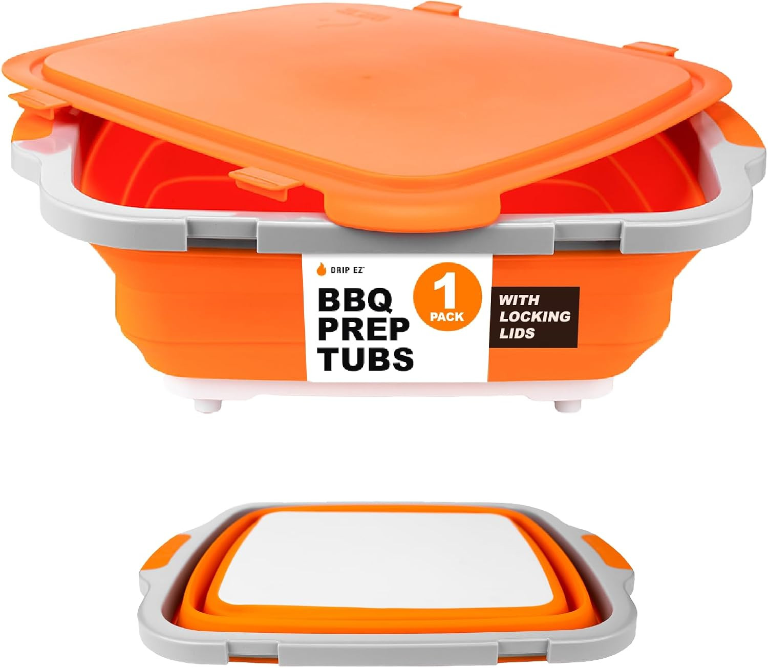 Collapsible BBQ Prep Tub – for Meal Prep Marinating Food Storage – Includes Cutt