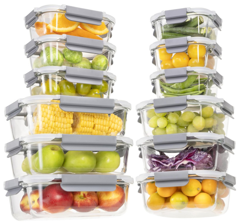 Contenedores de Cristal 24 Pzas Antifugas BPA Free para Alimentos y Lunch