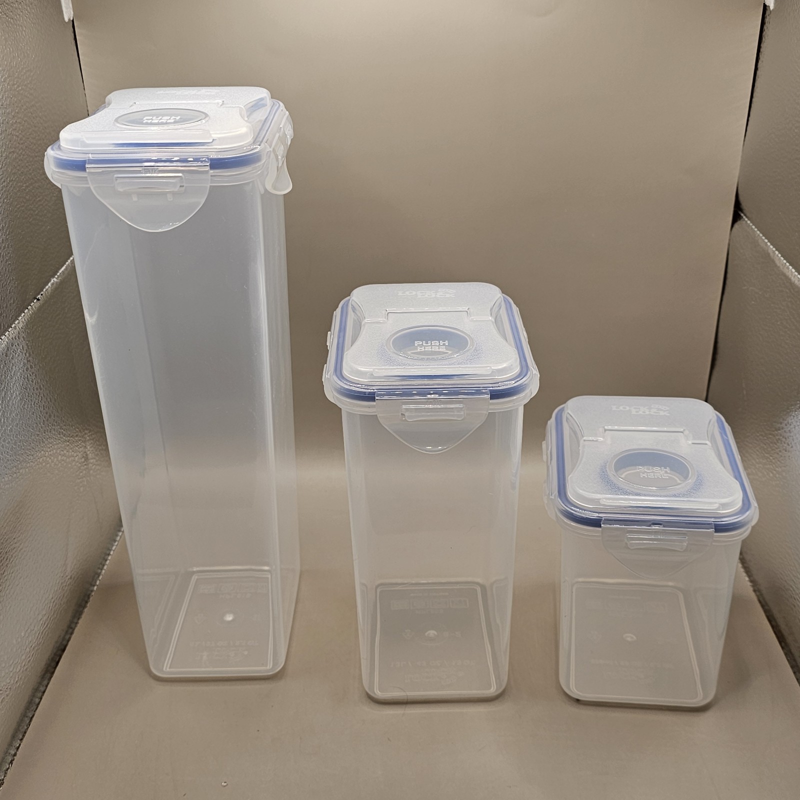 Lock & Lock 2.1 qt, 1.3 qt, .9 qt Rectangular Dispenser Container Clear Lid