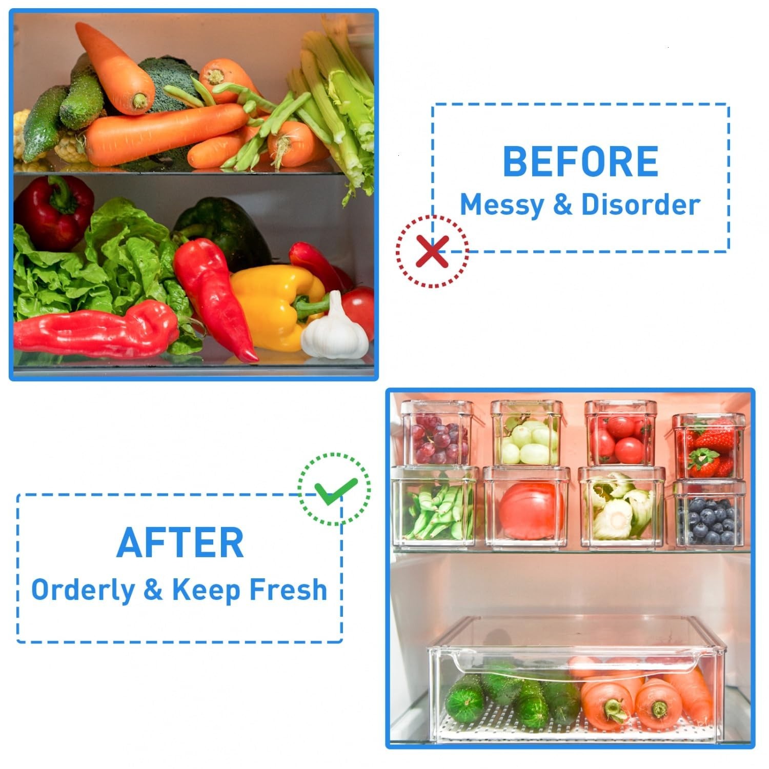 10 Pack Fridge Organizer, Stackable Refrigerator Organizer Bins with Lids, Pr…