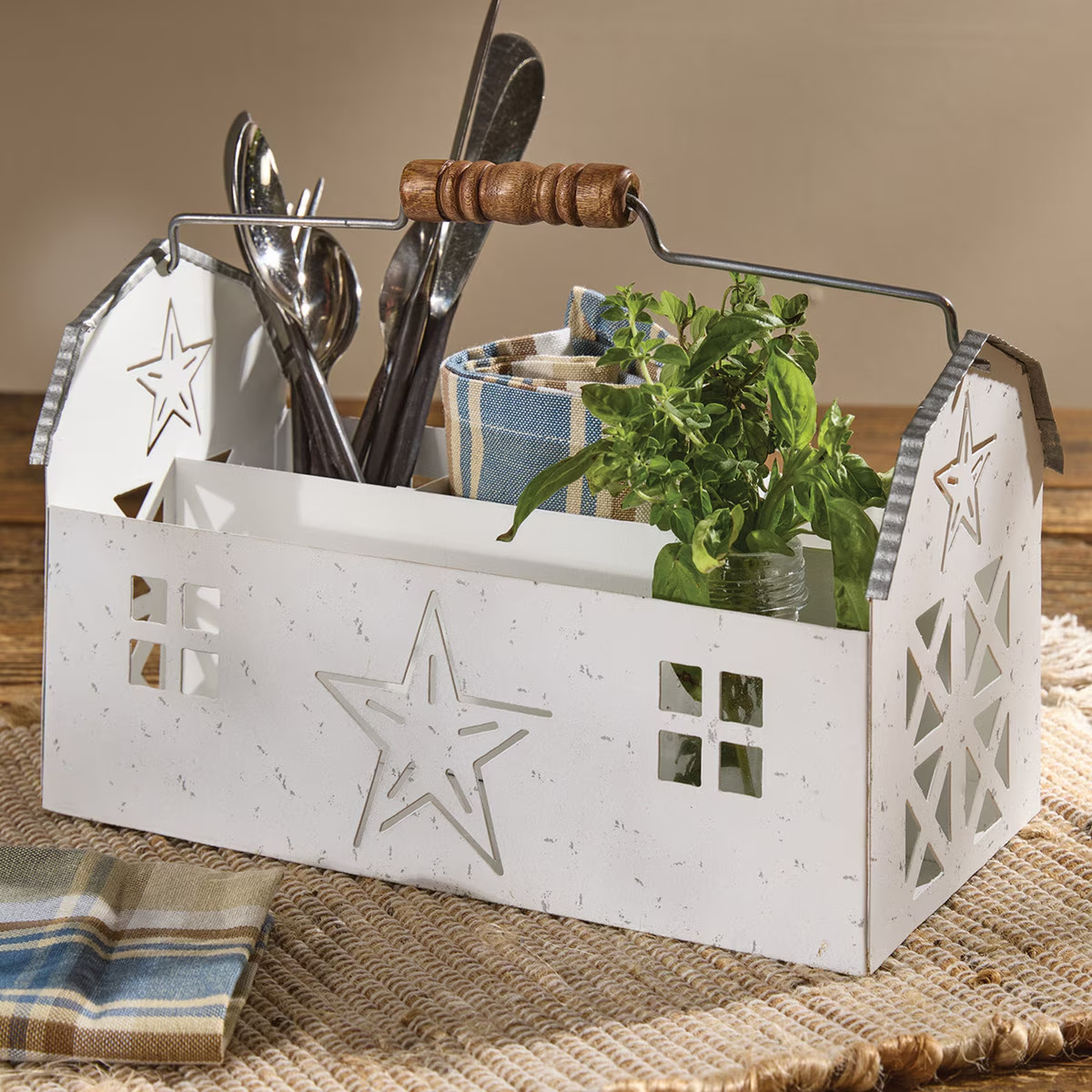 White Barn Divided Caddy Country Farmhouse Metal Basket