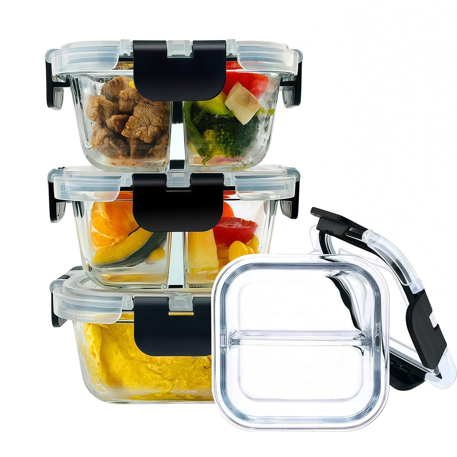 3 Pack Bariatric Meal Prep Containers, 8 oz Glass Bariatric Portion Control C…
