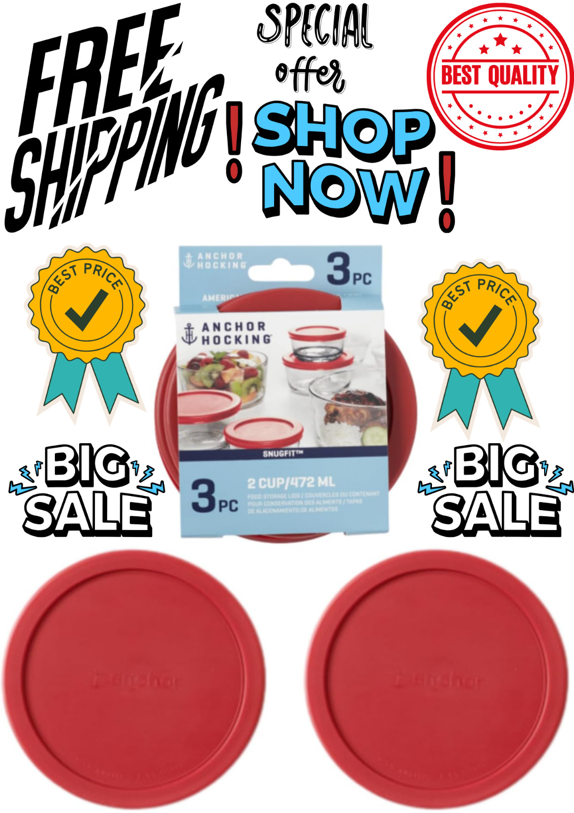 Food Storage Lids 3 Pack 2 Cup Replacement Snug Fit Container Lids