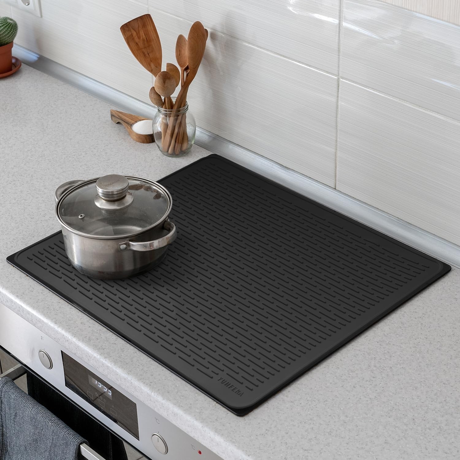 Stove Top Cover for Electric – Silicone Mat 28″L x 20″W, Black