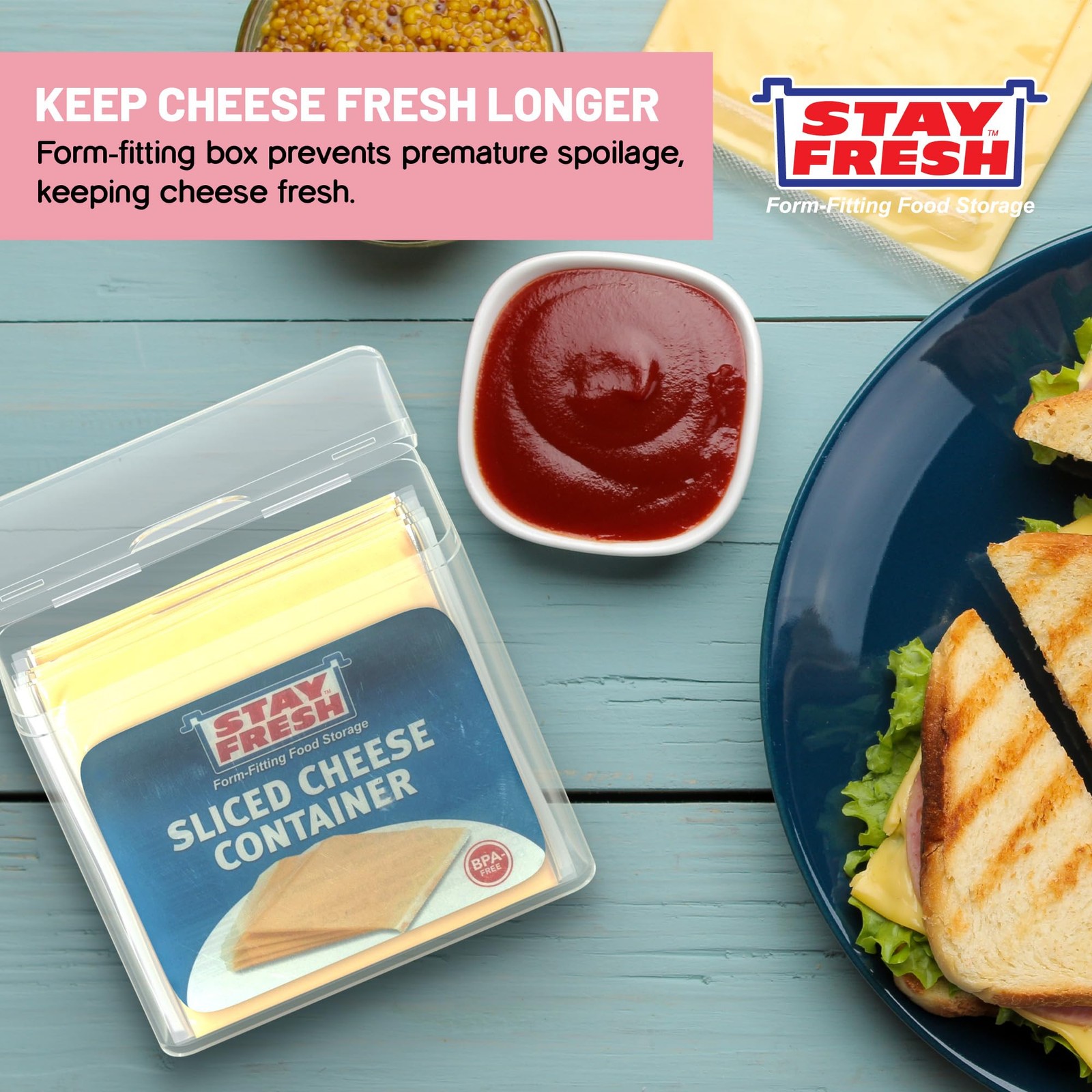 Stay Fresh American Cheese Slice Storage 4″ x 2-1/2″ x 3-1/4″ h, Clear