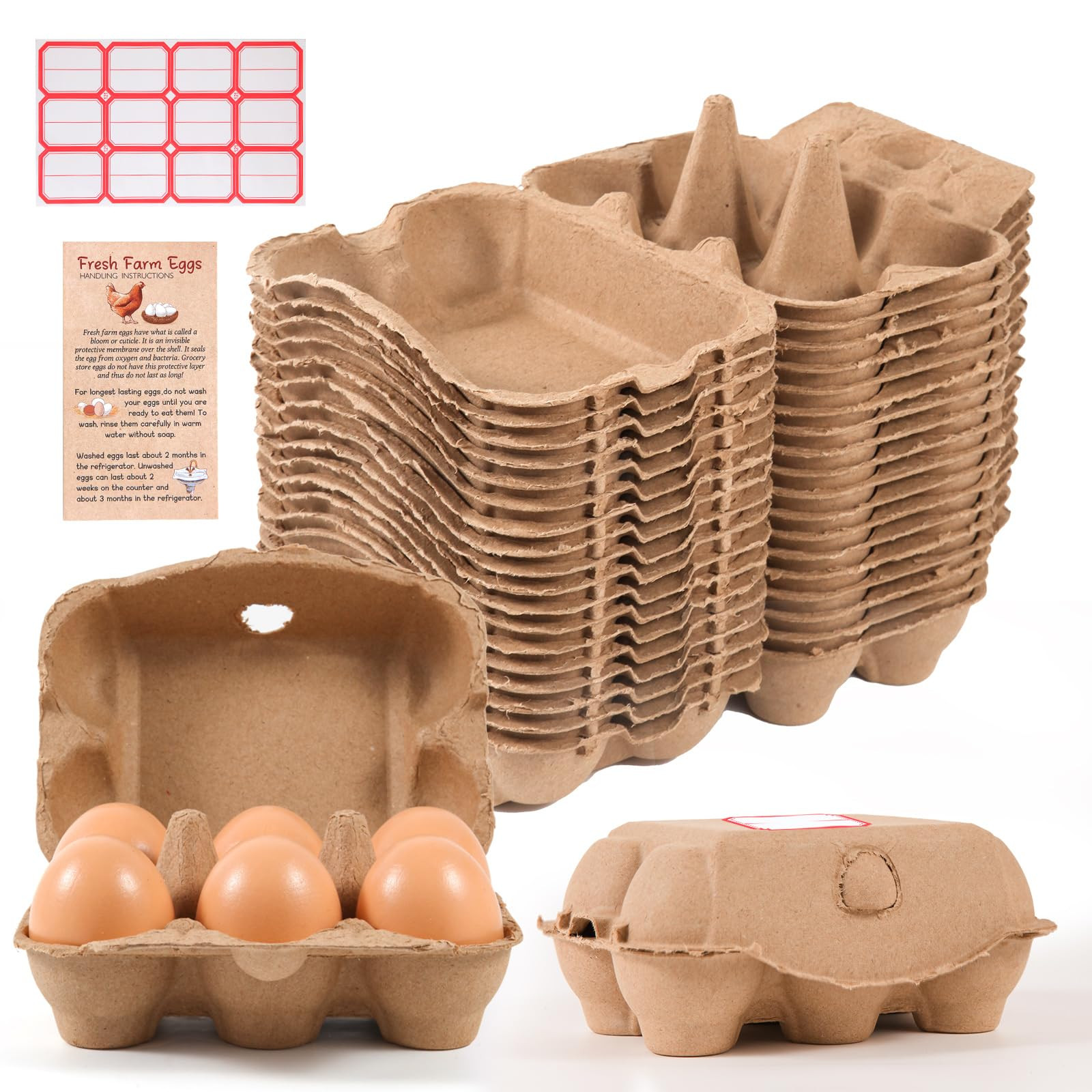 40 Pack Half Dozen Egg Cartons Bulk 6 Count, Empty Natural Paper Pulp Egg Car…