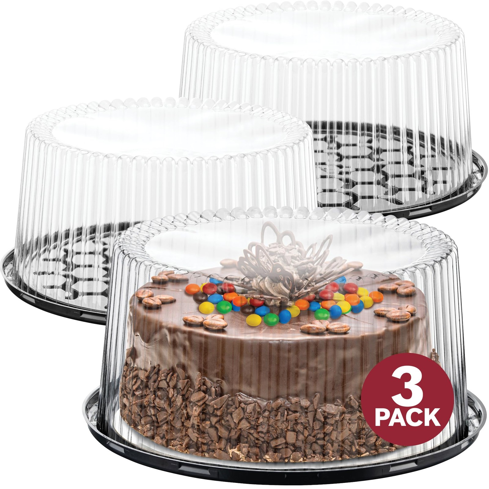 Contenedores para pasteles de 9″ con tapas de domo y bases para pasteles