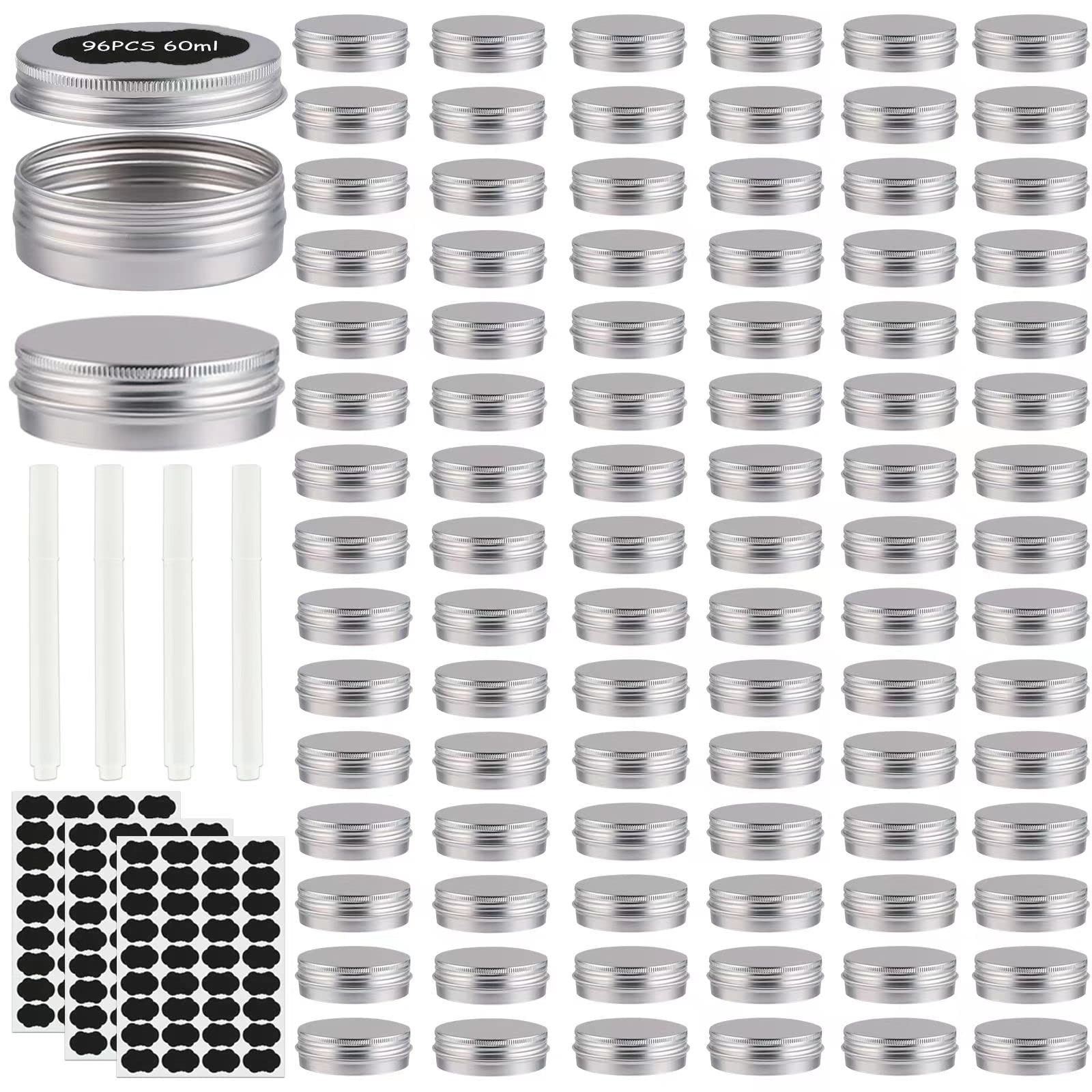 96 Pack Round Cans with Screw Lid 2 Oz Aluminum Metal Tins DIY Food Candle Co…