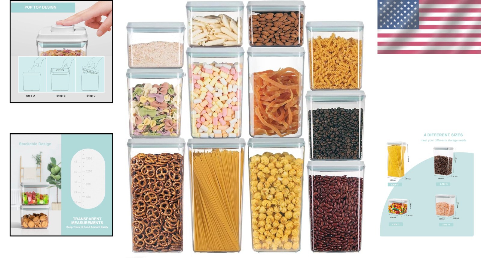 Airtight BPA-Free 12-Piece Stackable Food Storage Containers Set with Labels