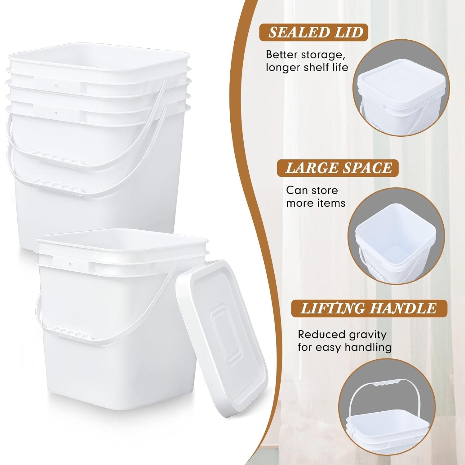 3-Pack 3.5 Gal Square Food Grade Bucket with Lid