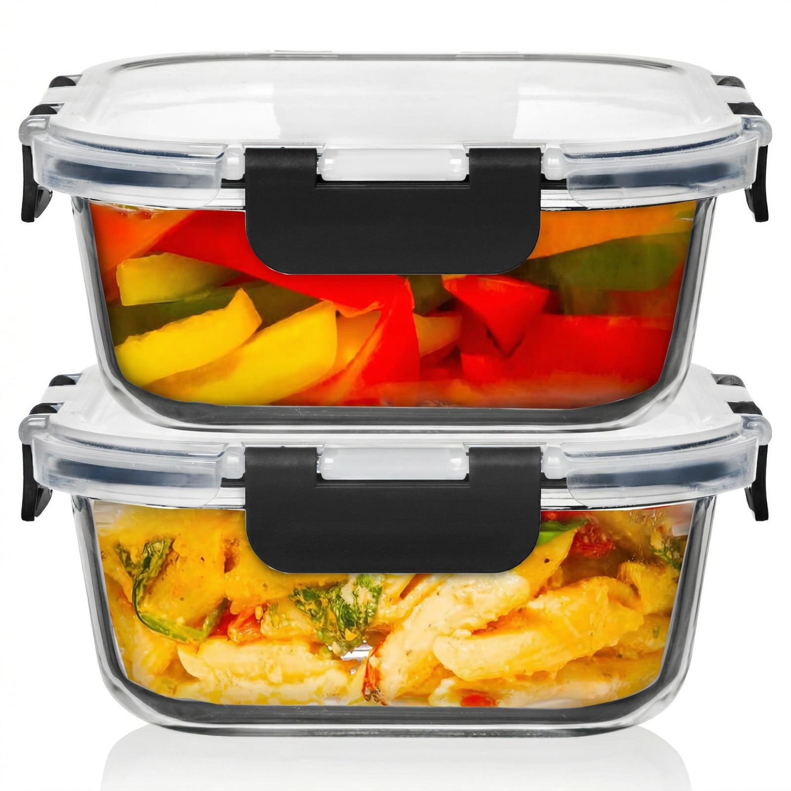 2 PC 1200ML / 41 Oz Glass Food Storage Containers with Lids – Airtight & Leak…