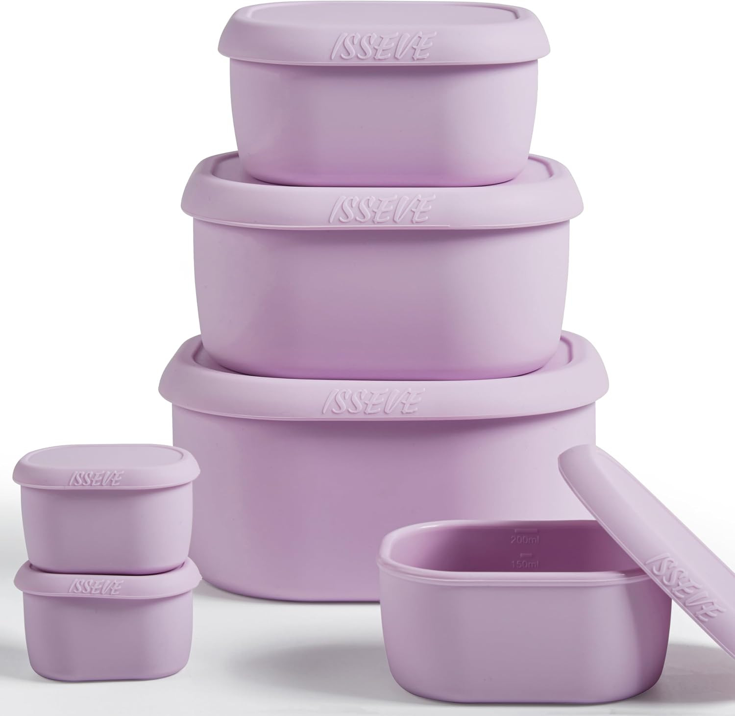 ISSEVE 6Pcs/Set Nesting Silicone Food Storage Containers with Lids, BPA Free Reu