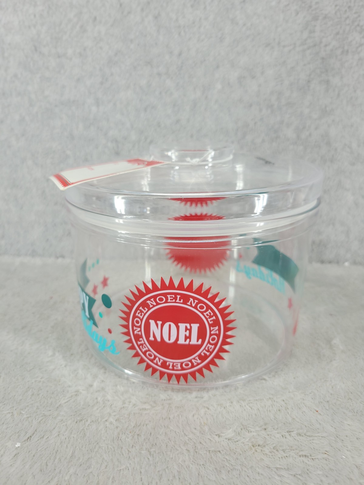 Holiday Time Treat Container Christmas Happy Holidays Stackable Jar 6″ x 5″
