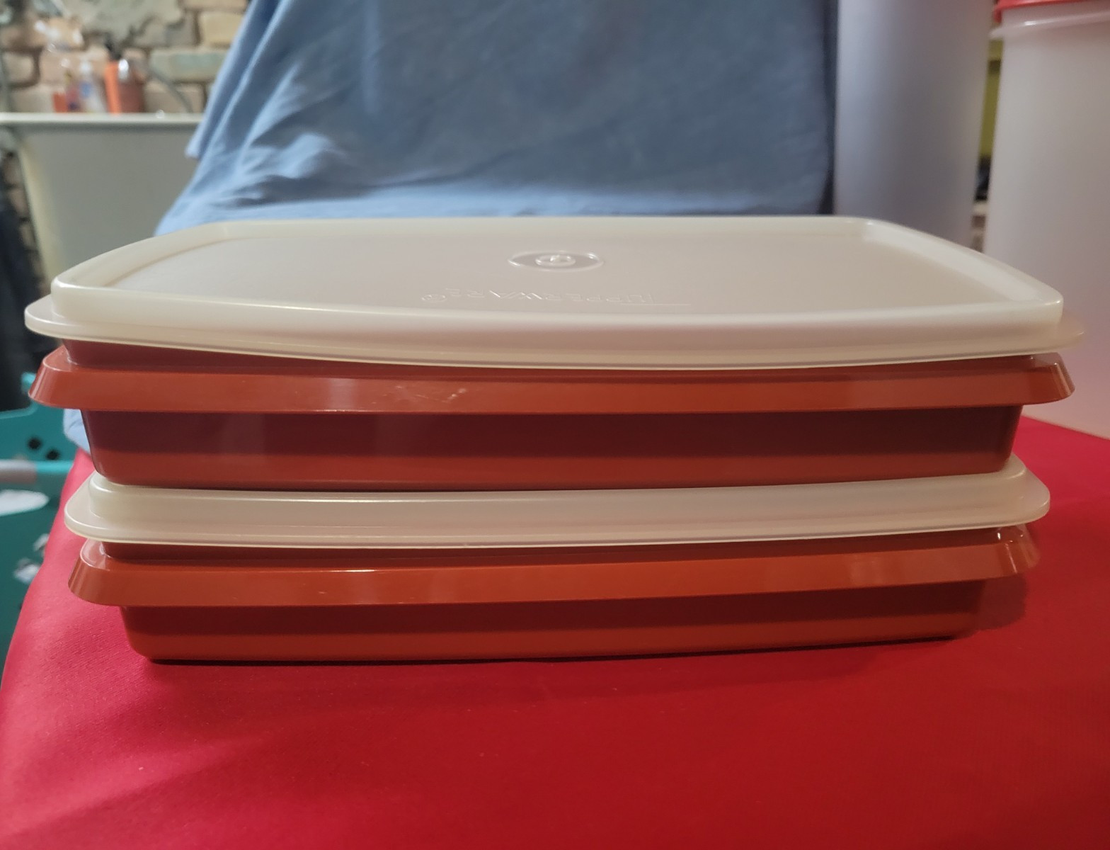 2 Vintage Tupperware Rectangle Deli Containers-Paprika EUC