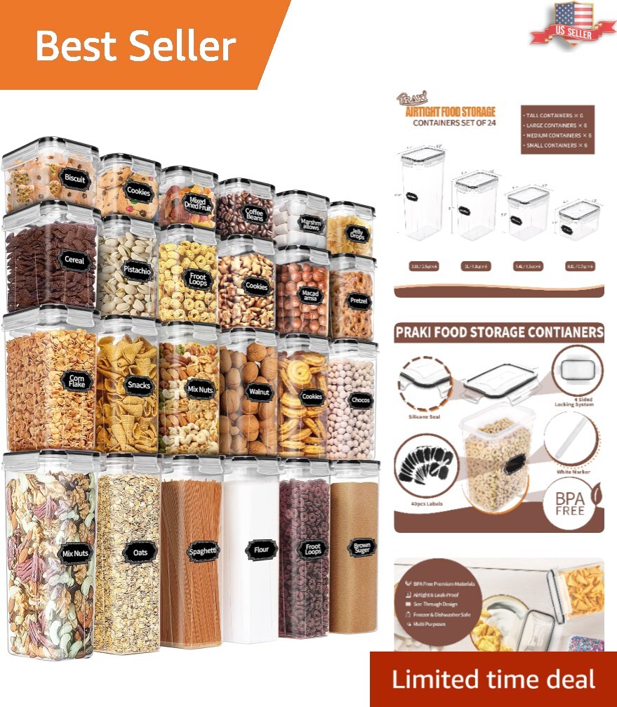 Efficient Kitchen Storage Solution: Airtight Canisters Set with Labels – 24 PCS