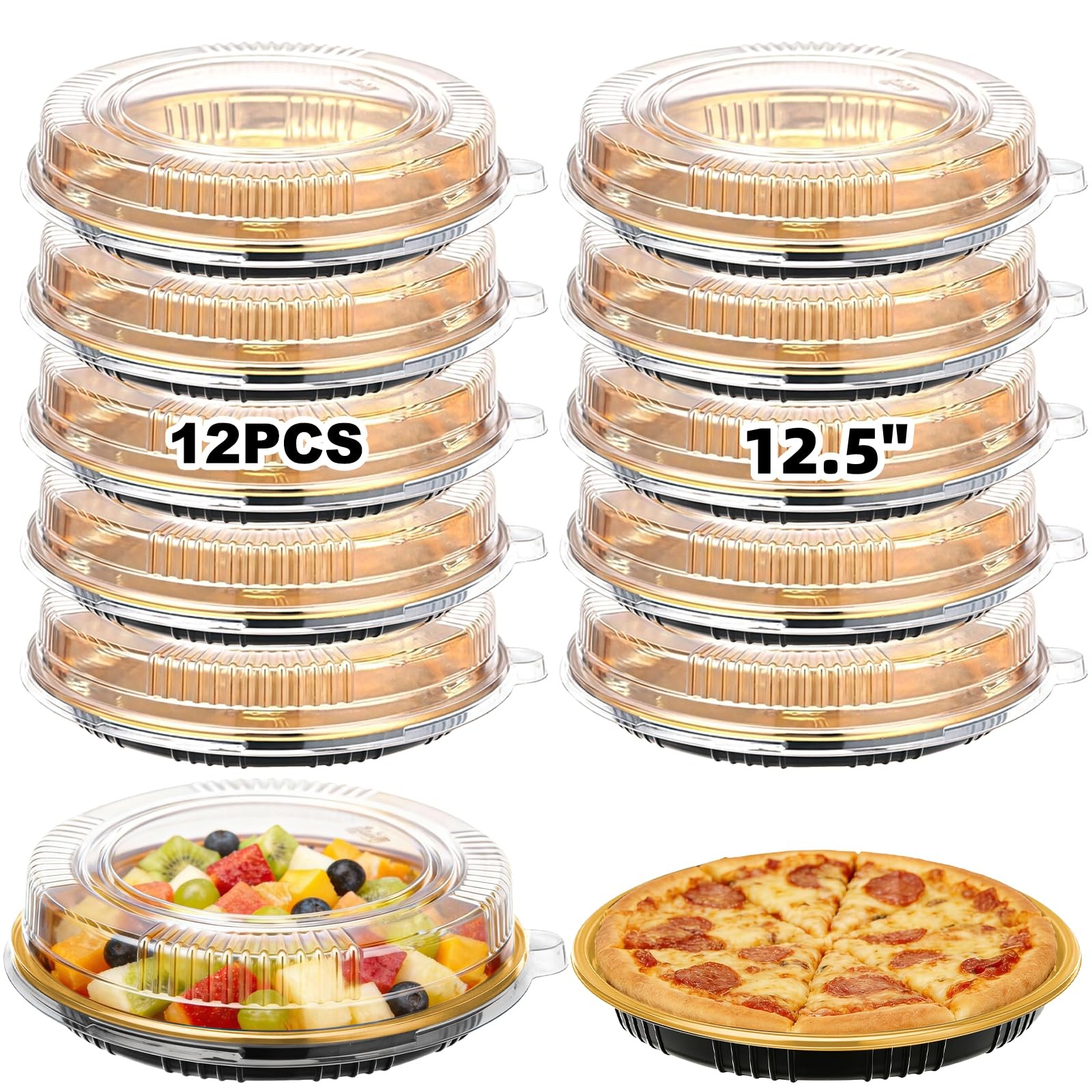 12 Pcs 12.5″ Disposable Pie Containers with Clear Lids, Sturdy Plastic Round …