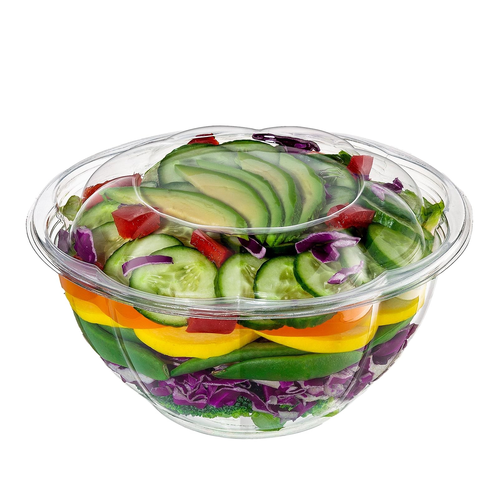 Comfy Package [32 oz. – 50 Count] Clear Plastic Salad Bowls with Lids, Disposabl