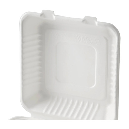 Compostable Bagasse Clamshell Food Container Takeout Box 9″ x 9″ x 3″