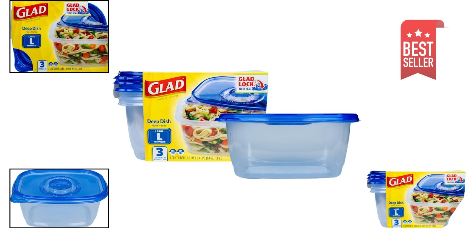 3 Pack of 64 Oz Lock Tight Deep Dish Storage Containers – Perfect for Leftovers