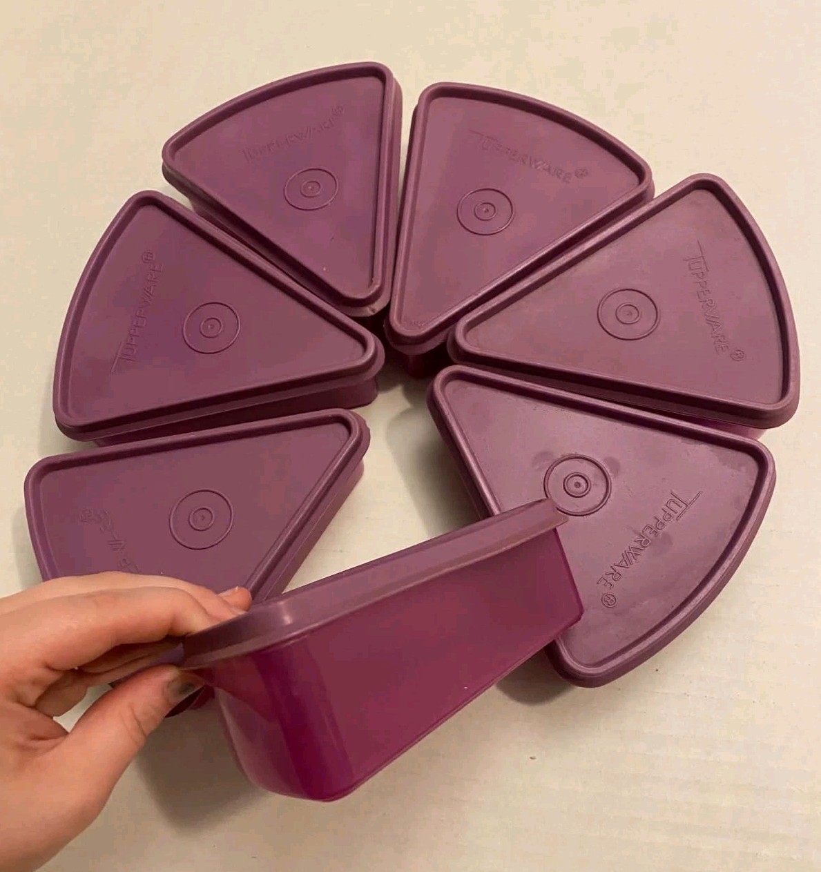 Authentic Tupperware 7oz Triangle Slice Food Storage Purple W Lids Plastic 14pc