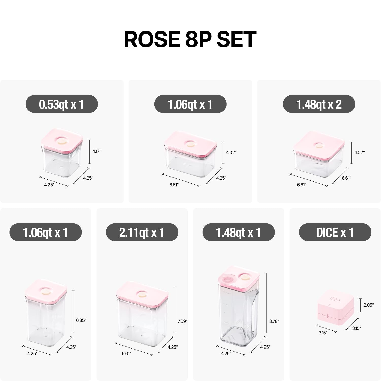 VAKUEN Premium Airtight Food Storage Containers ROSE 8P/SET, 6pcs Container,