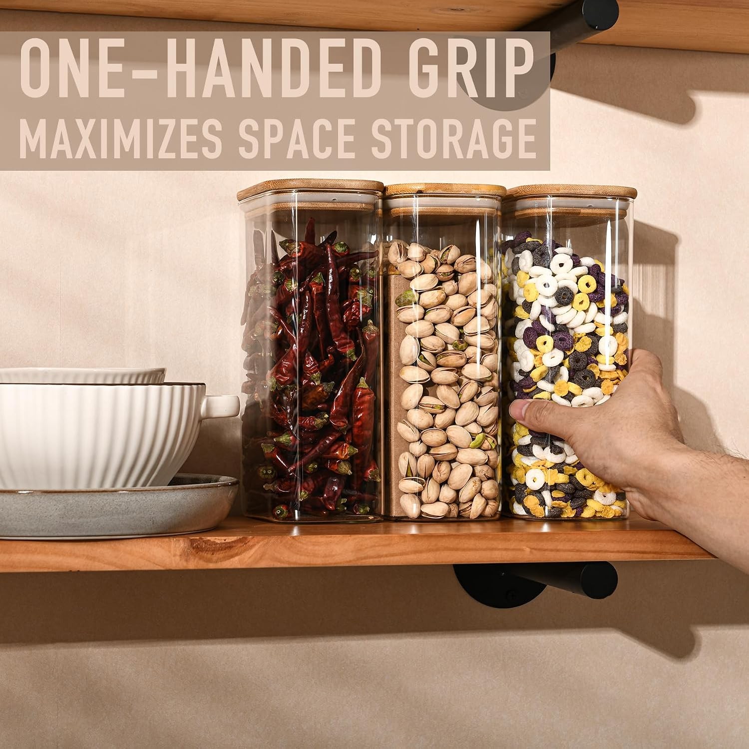 56oz Rectangle Airtight Glass Storage Containers W/ Bamboo Lids Set of 3 Square