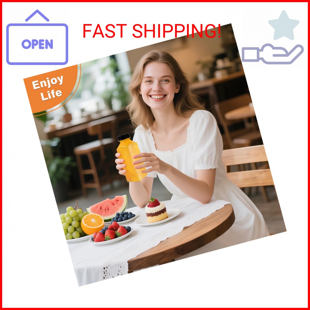 Lissomballon 10 Pcs 12oz Plastic Juice Bottles With Caps, Reusable Food Grade Ch