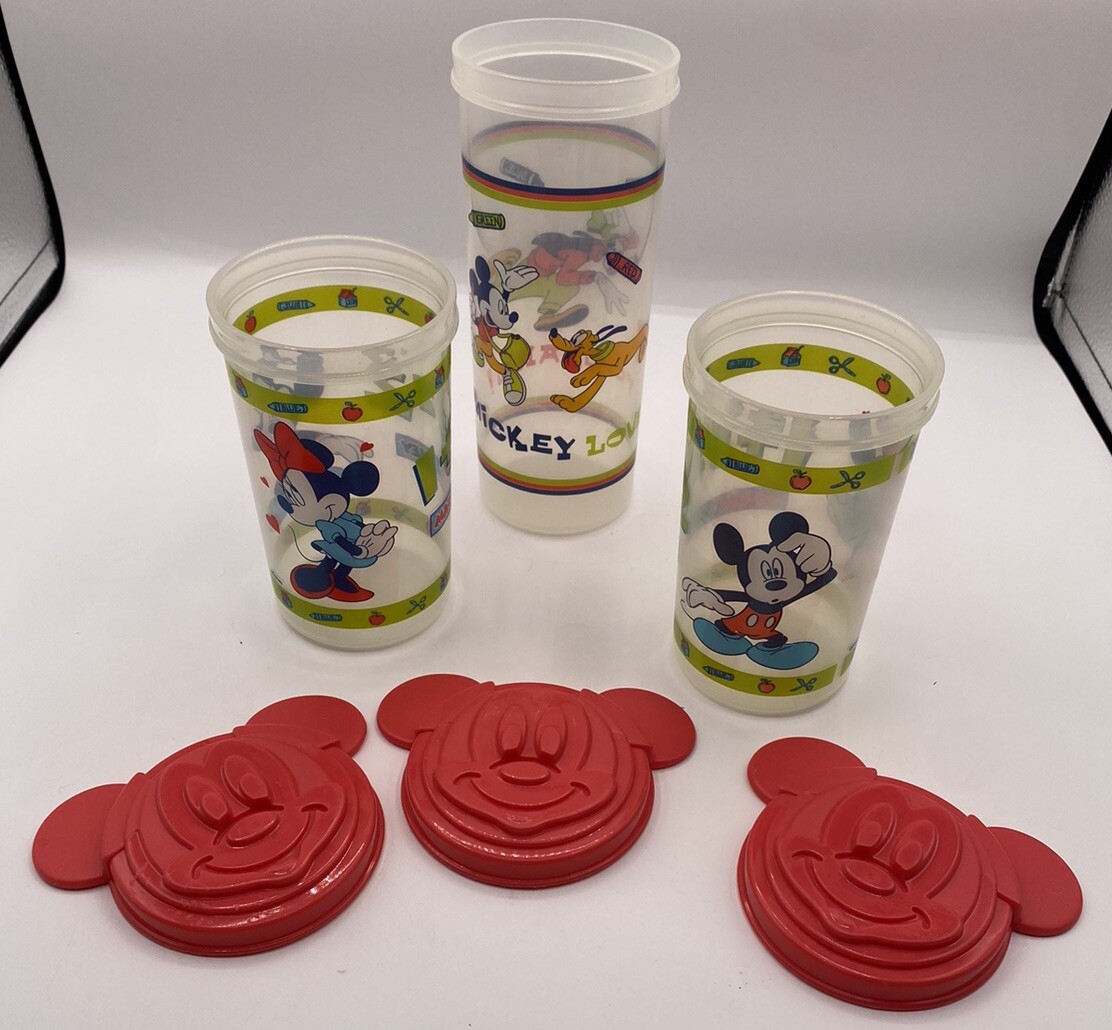Tupperware Mickey & Minnie Mouse School Day Cup Set with Mickey Lids Lot of 3