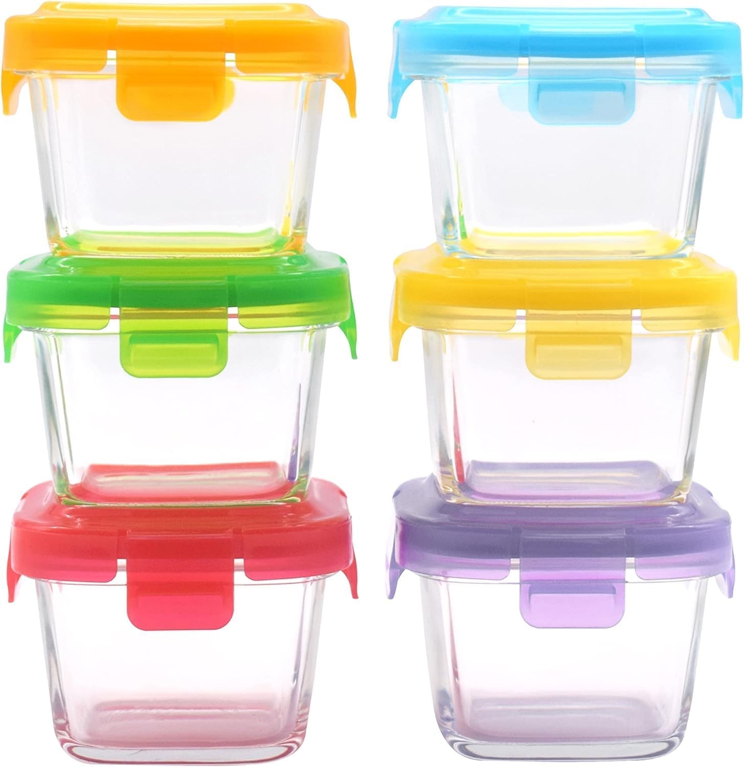 Square 5oZ Glass Food Storage Containers with Snap-On BPA-Free Lids 6 Pack, S…