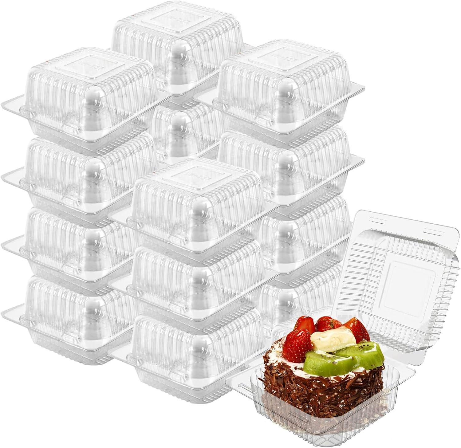 Cake Slice Containers,200Pc Square Plastic Hinged Food Container Individual Clam