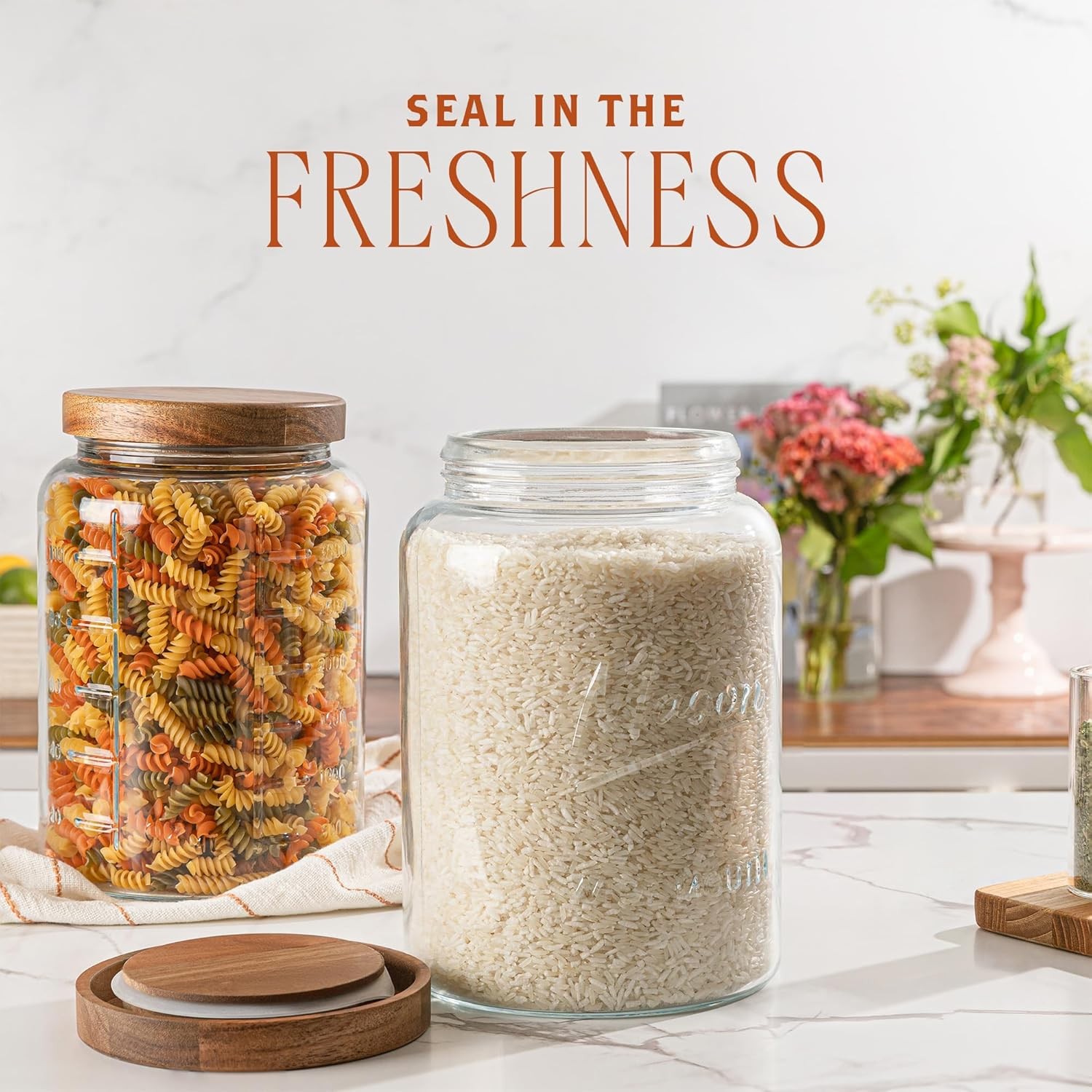 1 Gallon Glass Mason Jar with Airtight Wooden Lid, Wide Mouth Large Food Storage