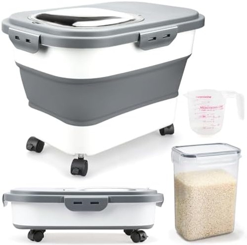 Komzon Rice Storage Containers, Collapsible 20 to 30Lbs Food Storage Bin Disp…