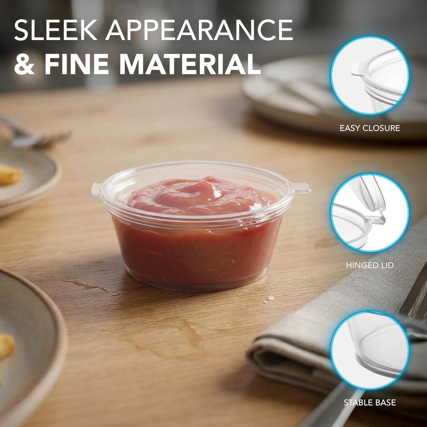 Leak Proof Plastic Condiment Souffle Containers W/ Attached Airtight Portion Cup