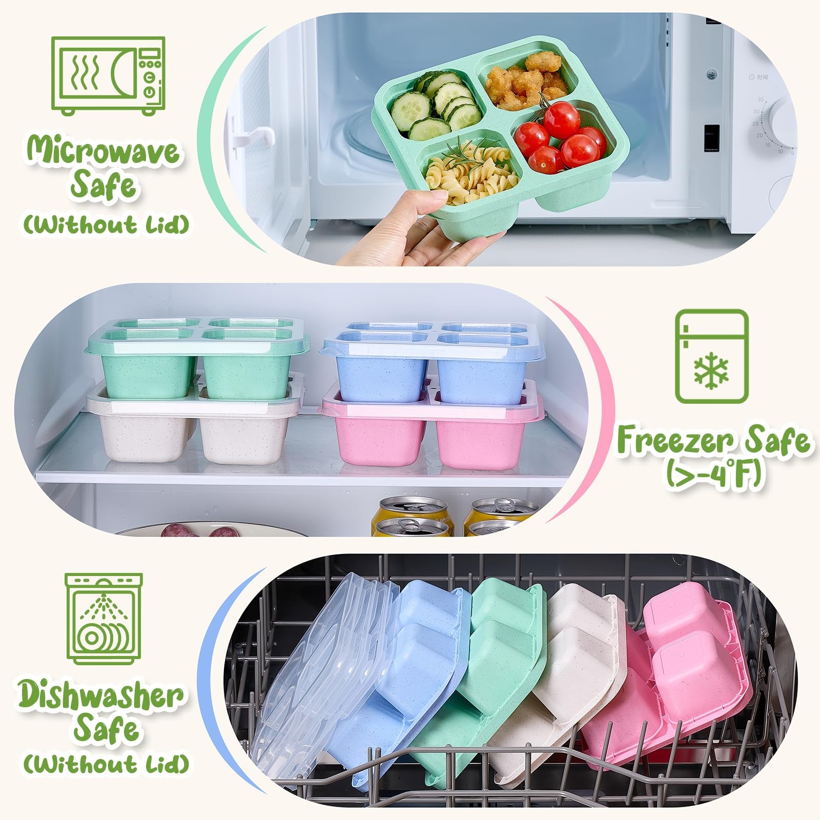 Bento Snack Boxes 4 Pack, Boxes, Wheat (Green/Blue/Pink/Beige)
