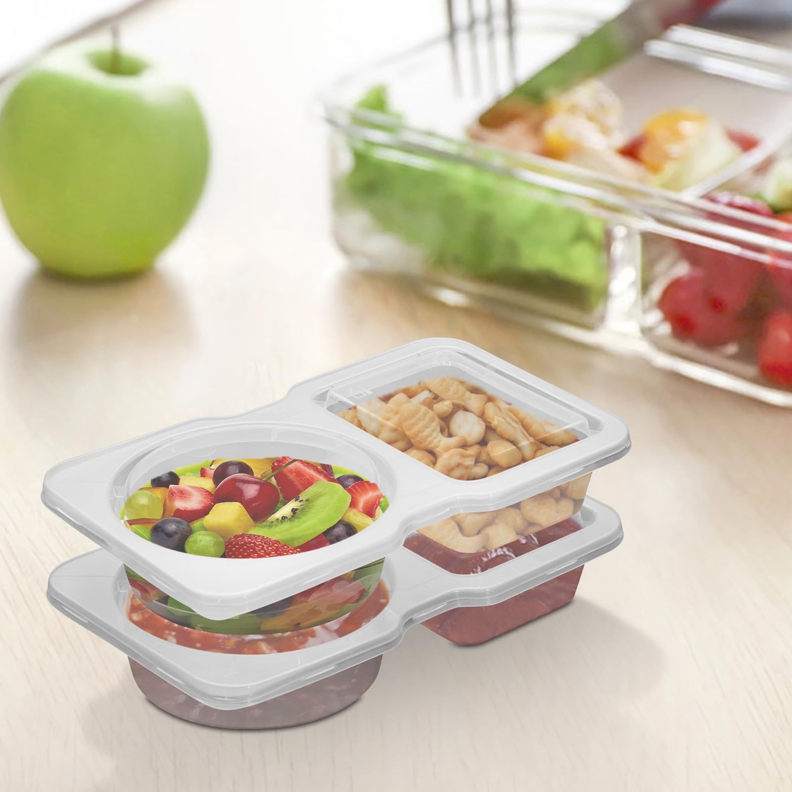 20 Set Reusable Snack Containers 2-Compartment Dipping Containers with Lid for