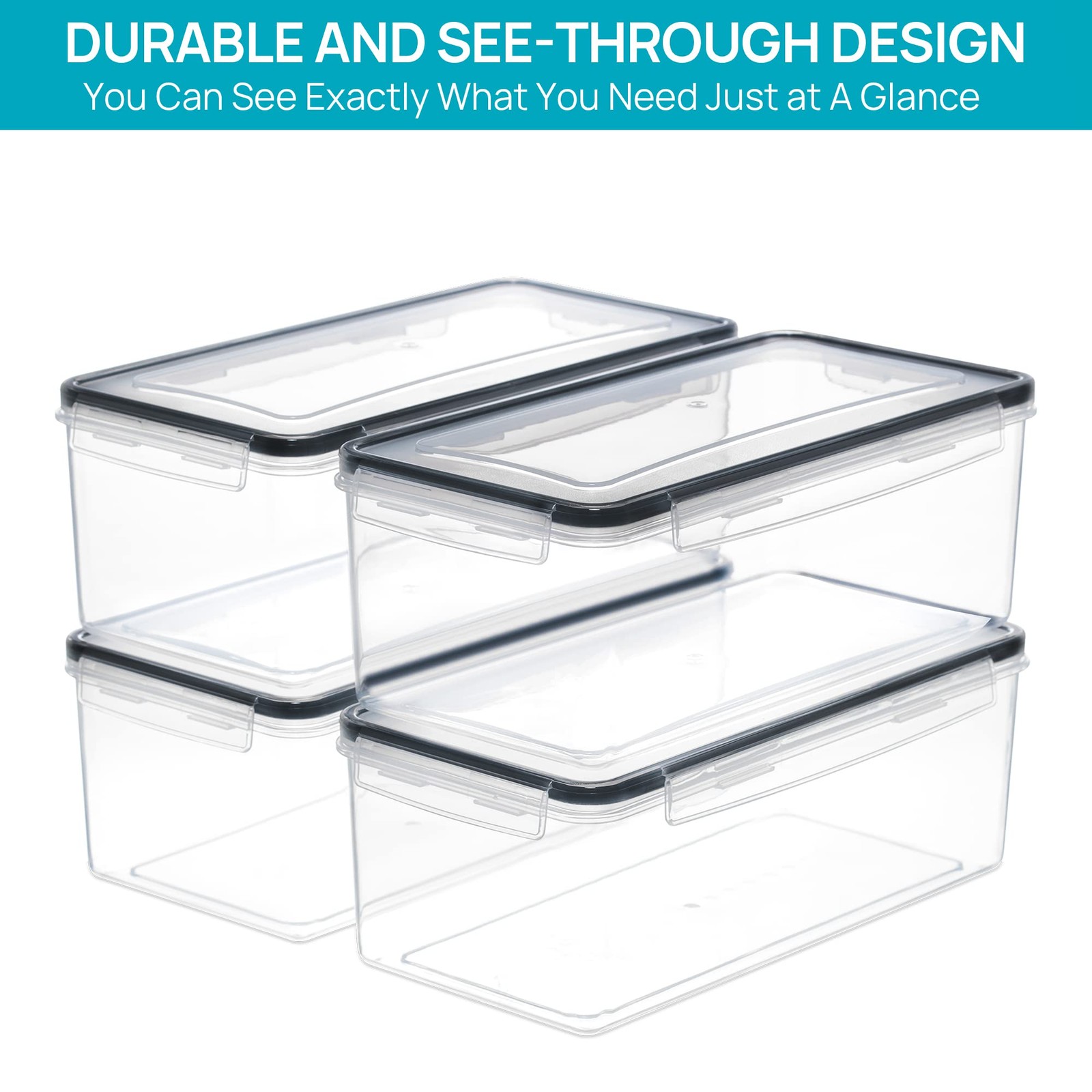Airtight Food Storage Containers with Lids 4PCS Set 3.2L, Plastic Spaghetti C…