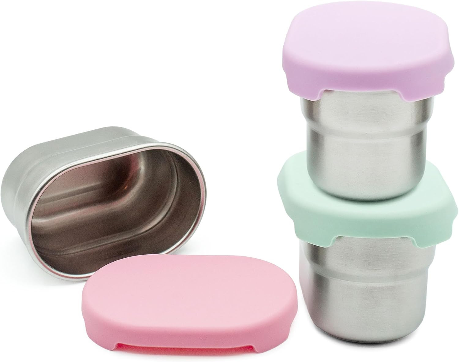Stainless Steel Dip Containers with Leakproof Silicone Lids – 3 Pack – 2.7 Oz Re