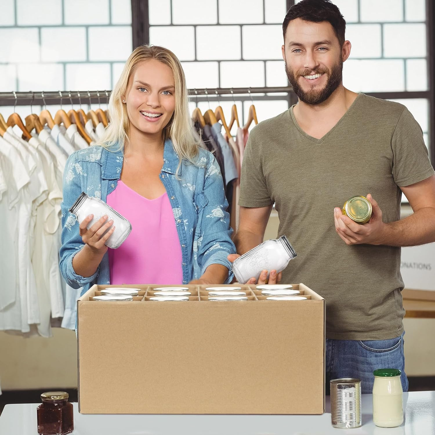 Mason Jar Storage Box Set – 12 Stackable Containers with Handles for Moving