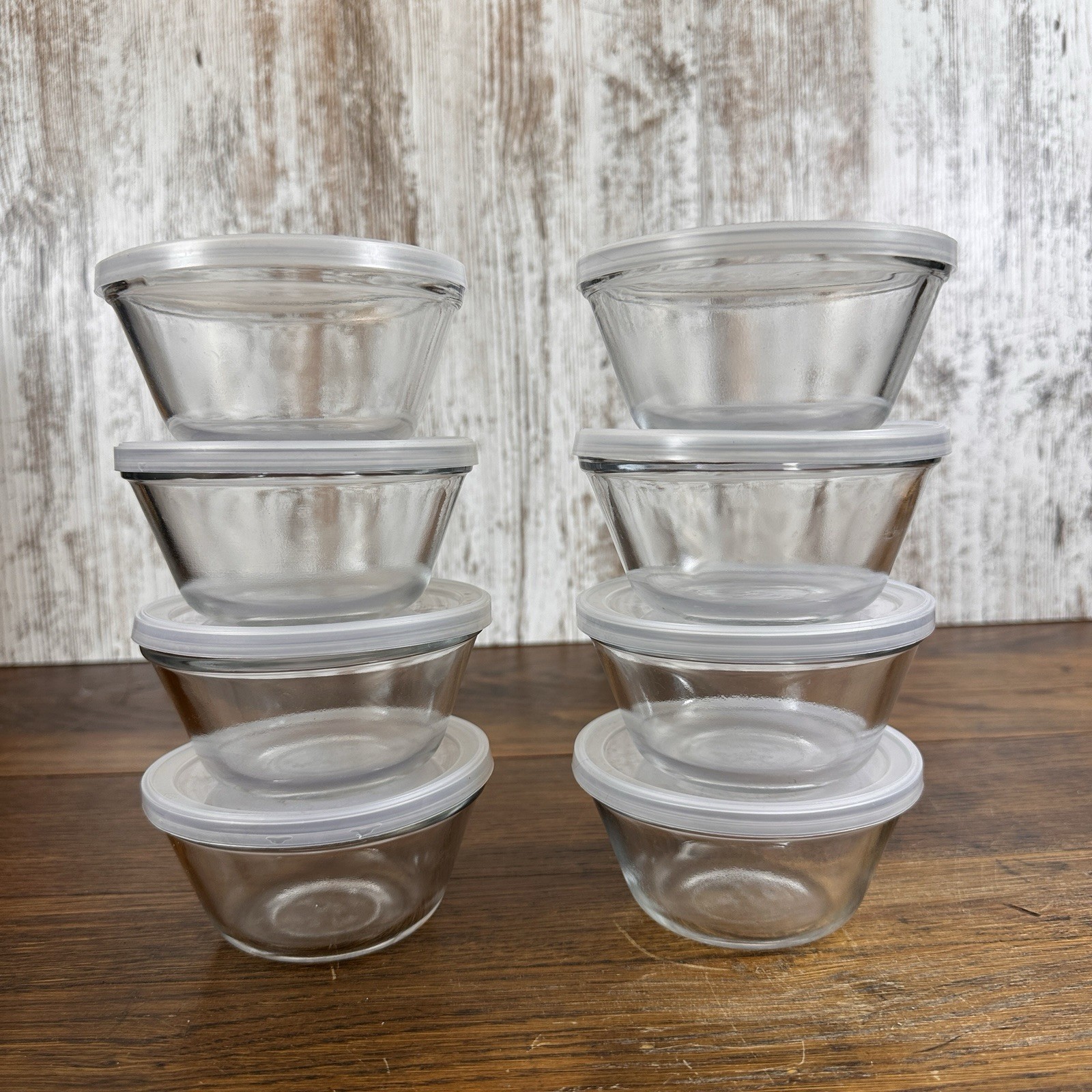 Anchor Hocking 6 Oz Glass Storage Bowls Lot 8 w Plastic Lids USA